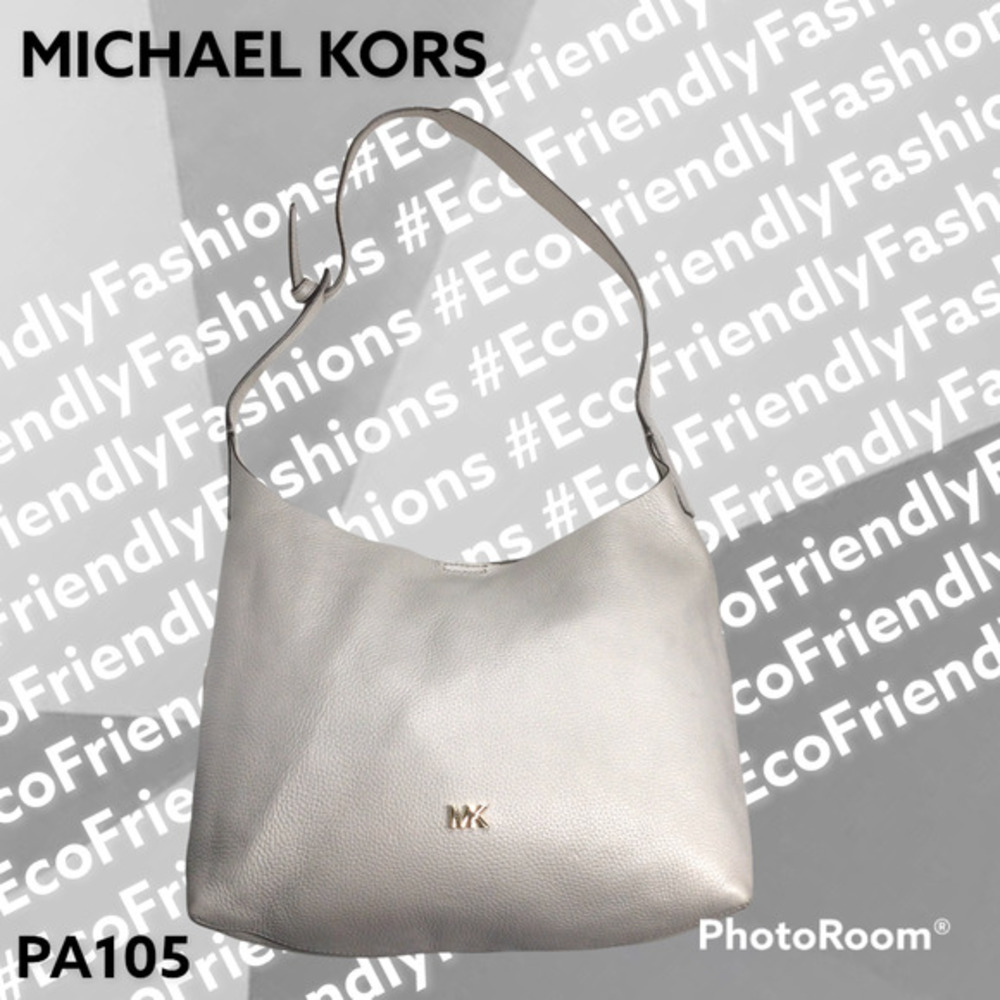 MICHAEL KORS Junie Medium Leather Shoulder Hobo Bag - Pearl Grey